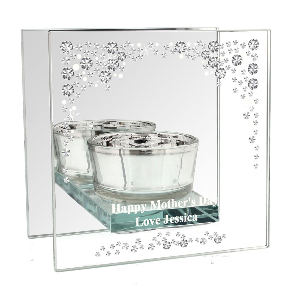 Personalised Diamante Mirrored Glass Tea Light Candle Holder £13.49